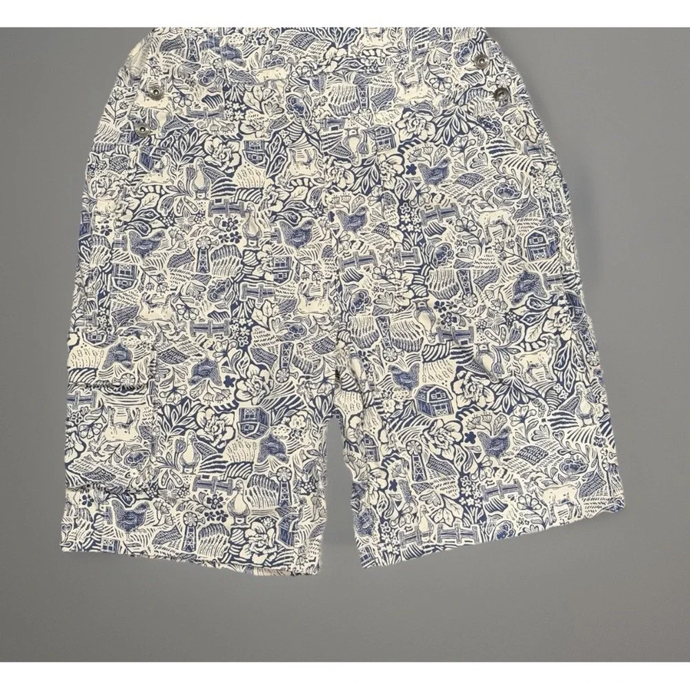 Duluth Trading Heirloom Gardening Bib 10" Short Overalls Farm Toile Women's M - Picture 3 of 6